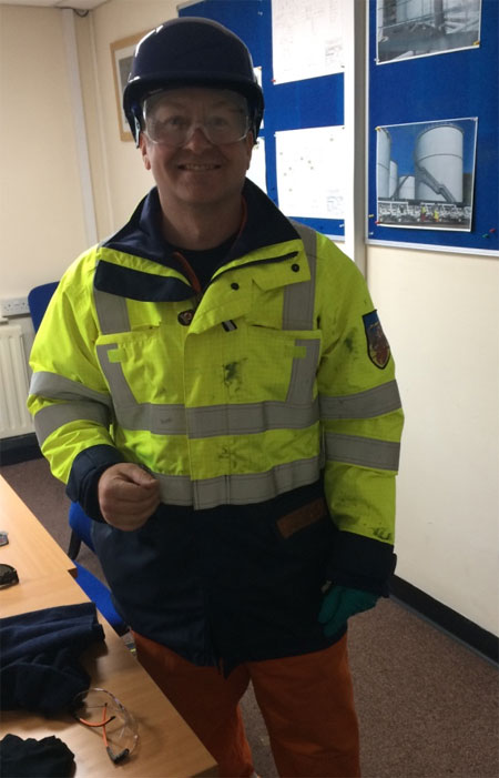 Mark Brindle suitability kitted up with Safety gear at the Plymouth fuel depot
