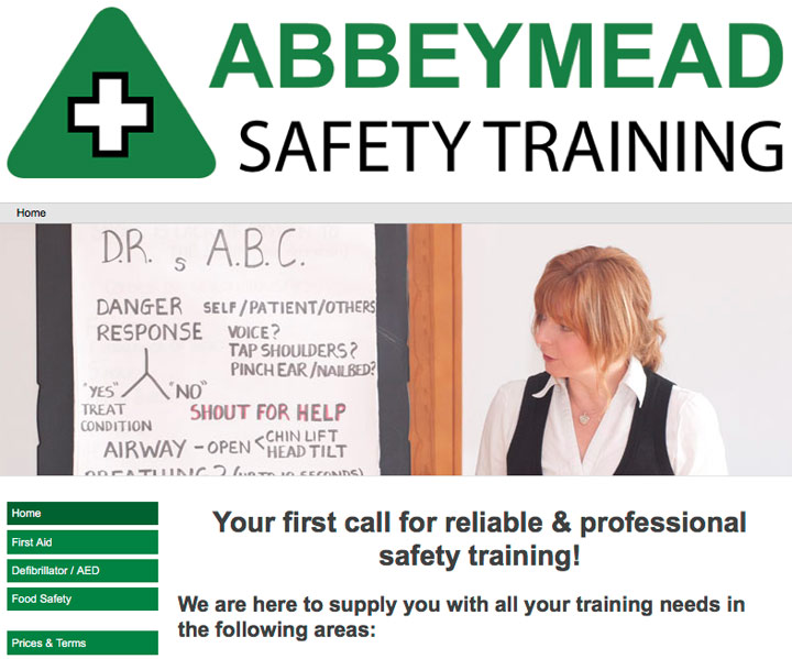 Screenshot of website which links to the Abbeymead Safety training website