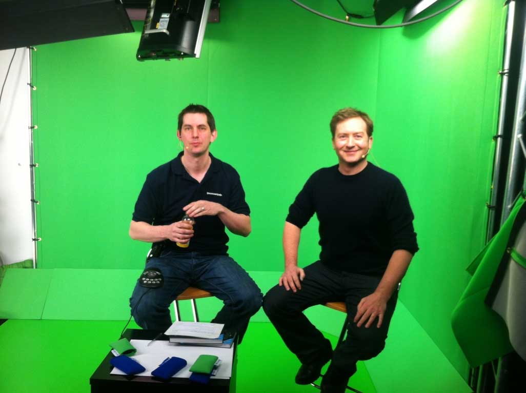 Mark Brindle in the green screen studio with host