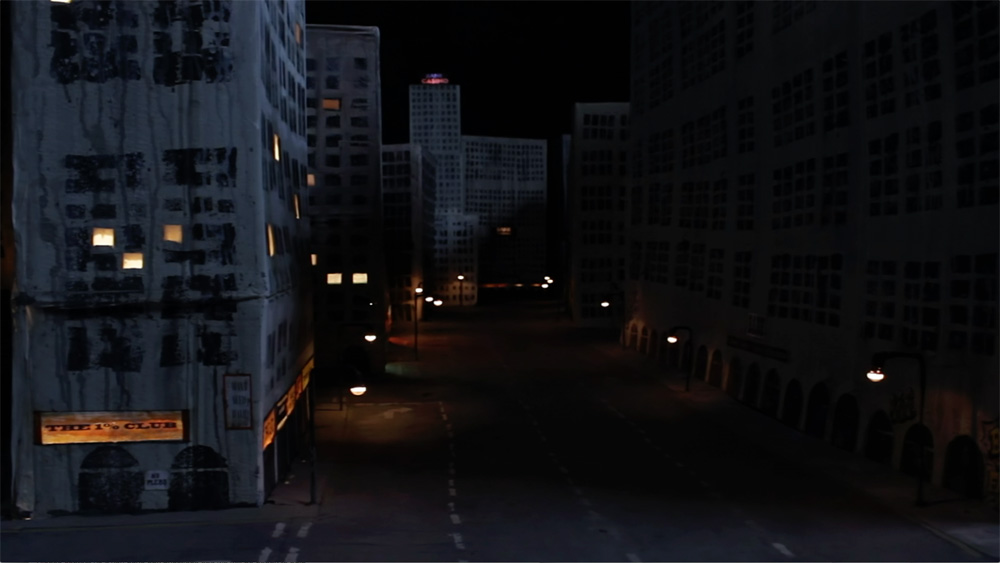 Cityscape scene from the short animation film Homunculous Clockwork AI