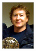 Mark Brindle clutching tenuously to Stuart Brennan's Bafta for 'Risen'!