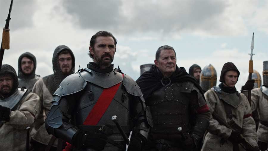 Chris Capaldi co-stars as Duke Ramast shown here in a still from the movie in full medieval armour.