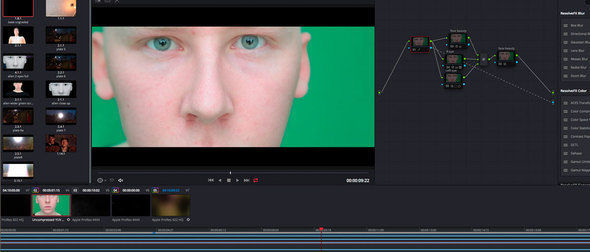 Cyborg face on green screen as starting point for the Visual effect