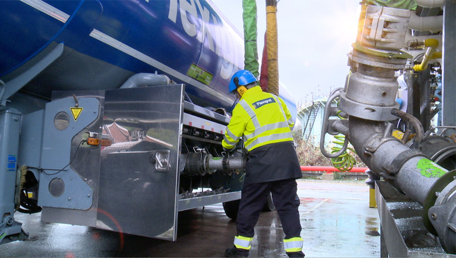 Loading a fuel tanker at the Greenergy depot in Plymouth