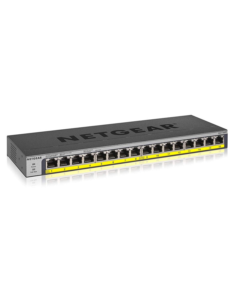  16 Port PoE/PoE+ Gigabit Ethernet Switch 184W POE Budget  