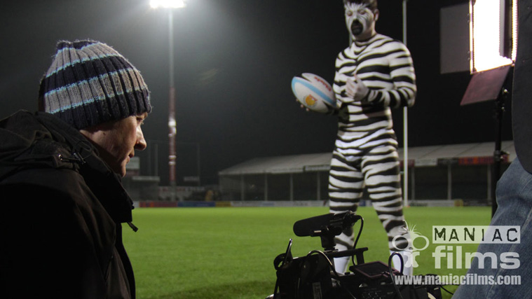 At Exeter Chiefs Rugby stadium with Cineon Productions as focus puller and jib and dolly grip