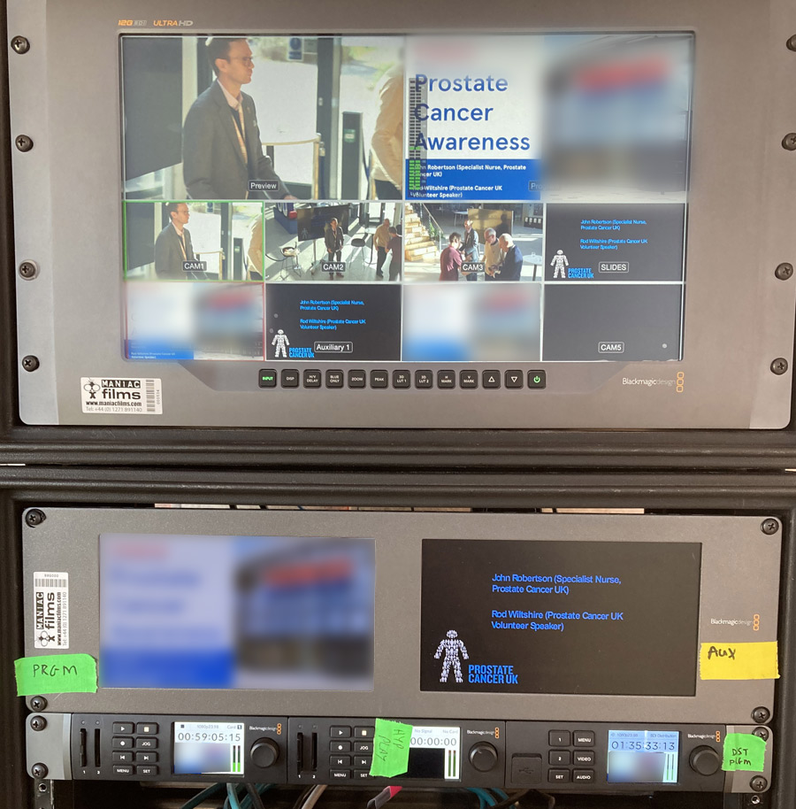 ATEM mixer with multiview screens at the Prostate Cancer awareness event