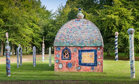 Sandy Brown Ceramic Temple at Chatsworth House commissioned by Sotherbys