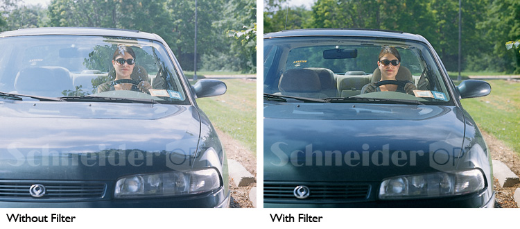 True Pol circular polarizor effects before and after on car windscreen